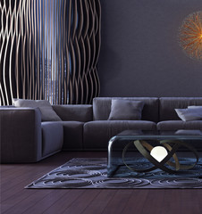Modern interior design of living room (3d Render)
