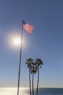 Star-Spangled Banner over Palm Trees, California