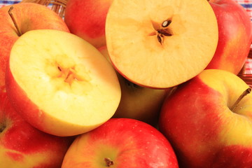 Sliced juicy red apple corer with a star shape