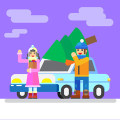 Woman and man with fir-tree