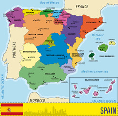 Detailed vector map of Spain with all regions and airports