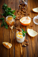 Greek yogurt with honey and oranges
