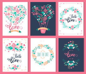 Set love and romantic cards. Hello love. Vector illustration