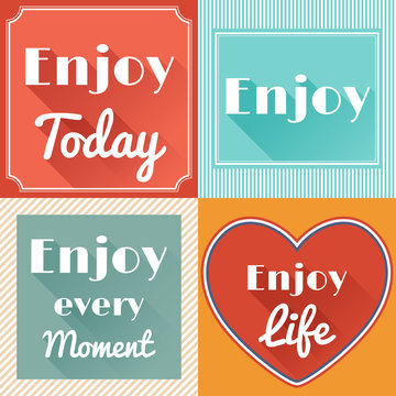 Set of Enjoy Life Motivating Retro Cards Design