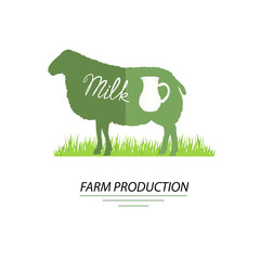 Illustration of sheep. Milk and farm production, vector.