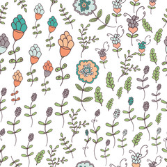 Seamless vector floral pattern, spring,summer backdrop. Hand drawn surface design flowers in garden. 