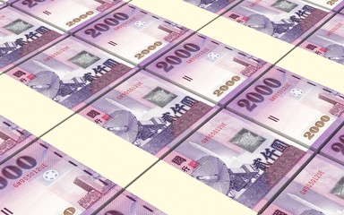 Taiwanese yuan bills stacks background. Computer generated 3D photo rendering.