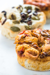 close view on italian foccacia with tomatos