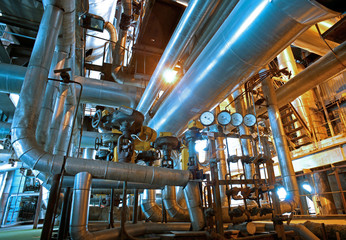 Industrial zone, Steel pipelines in blue tones