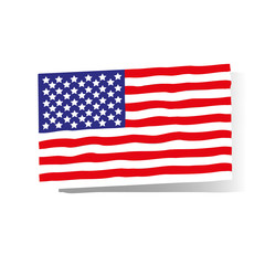 American flag of high on a white background