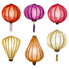 Raster watercolor chinese lanterns