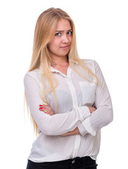 closeup portrait of young dreamy woman