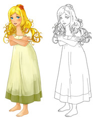 Cartoon princess with coloring page - image for different fairy tales - illustration for the children