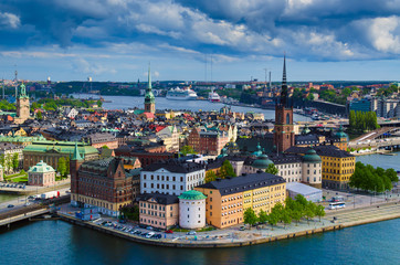 View of  Stockholm from the City Hall  tower, travel Sweden architecture background
