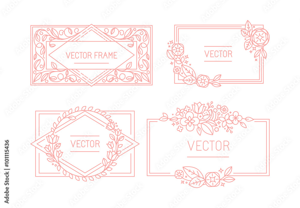 Aufkleber vector floral frame with copy space for text in trendy mono line