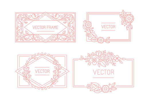 Vector floral frame with copy space for text in trendy mono line