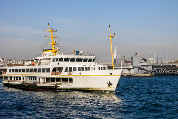 Istanbul ferry in front of Galata bridge.