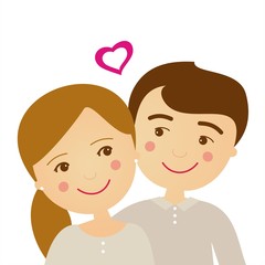 Un novio y una novia sonriendo. Un chico y una chica enamorados. Ilustración aislada