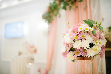 Wedding decorations at restaurant with all beauty and flowers
