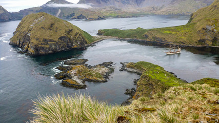Obraz premium sailboat in harbor in South Georgia Island, sub-antarctic islands