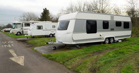 Group of mobile caravans parked in Enfield, London