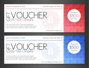 Modern simple voucher with watermark and red and blue pattern decoration