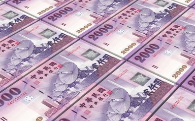 Taiwanese yuan bills stacks background. Computer generated 3D photo rendering.