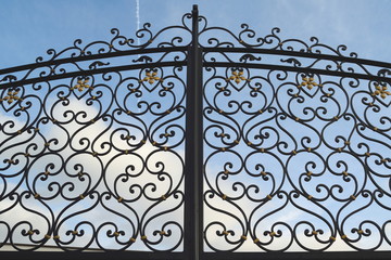 Fototapeta na wymiar Detail of beautiful ironwork gate painted in black