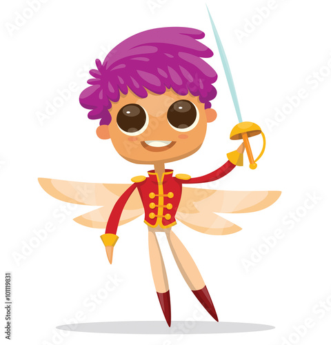 Vector Cartoon Image Of Cute Male Fairy With Big Eyes Purple Hair