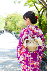 The back view of Woman wearing kimono