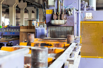 Sawmill. The process of cutting logs into boards. Automatic line sawing