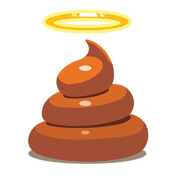 Vector cartoon image of Holy shit, brown color with yellow halo on top on a white background. Vector illustration.