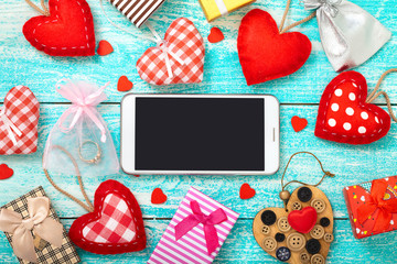 Smart phone mock up with rustic for Valentine's day