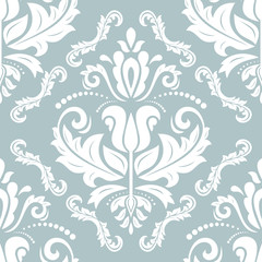 Oriental vector light blue and white classic pattern. Seamless abstract background