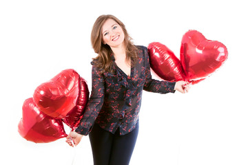 Valentinstag Frau mit vielen Luftballons