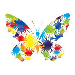 Bright colorful splashes of rainbow colors in the form of a butterfly