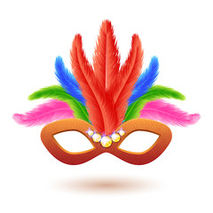 Orange Carnival Mask with Feathers