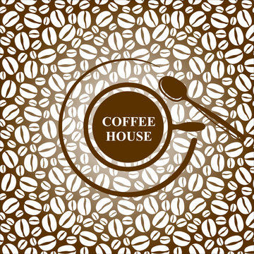 Fototapeta Card with coffee beans contour  on brown background