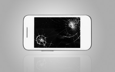 Smartphone with broken screen on graphical background