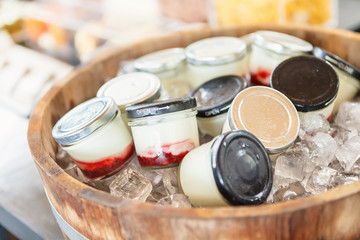 Homemade frozen yogurt in Wooden oak barrel.