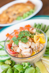 Simmer shrimp with vegetable in plate. Thai Food