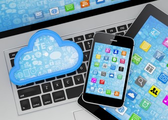 laptop, tablet pc, smart phone and cloud