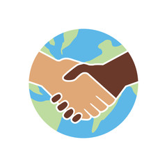 Flat vector image of a globe and a handshake 
