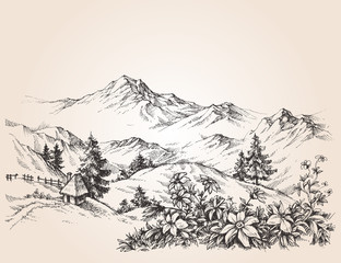 Obraz premium Szkic krajobrazu gór