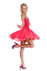 portrait of a beautiful girl in dress isolated on white background