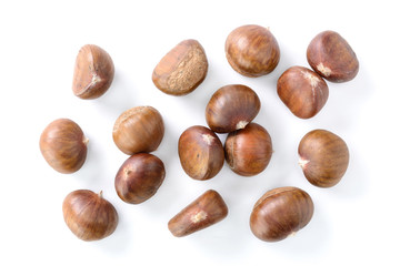 chestnuts on white, top view