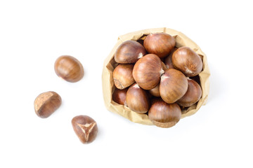 chestnuts in paper bag, top view