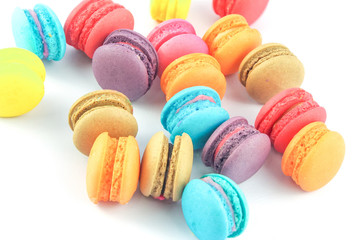 Fototapeta na wymiar french colorful macarons on white background