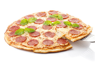 Pepperoni Pizza, isolated on white background