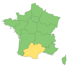 Fototapeta na wymiar Frankreich - Languedoc-Roussillon-Midi-Pyrénées (Vektor in Grün)